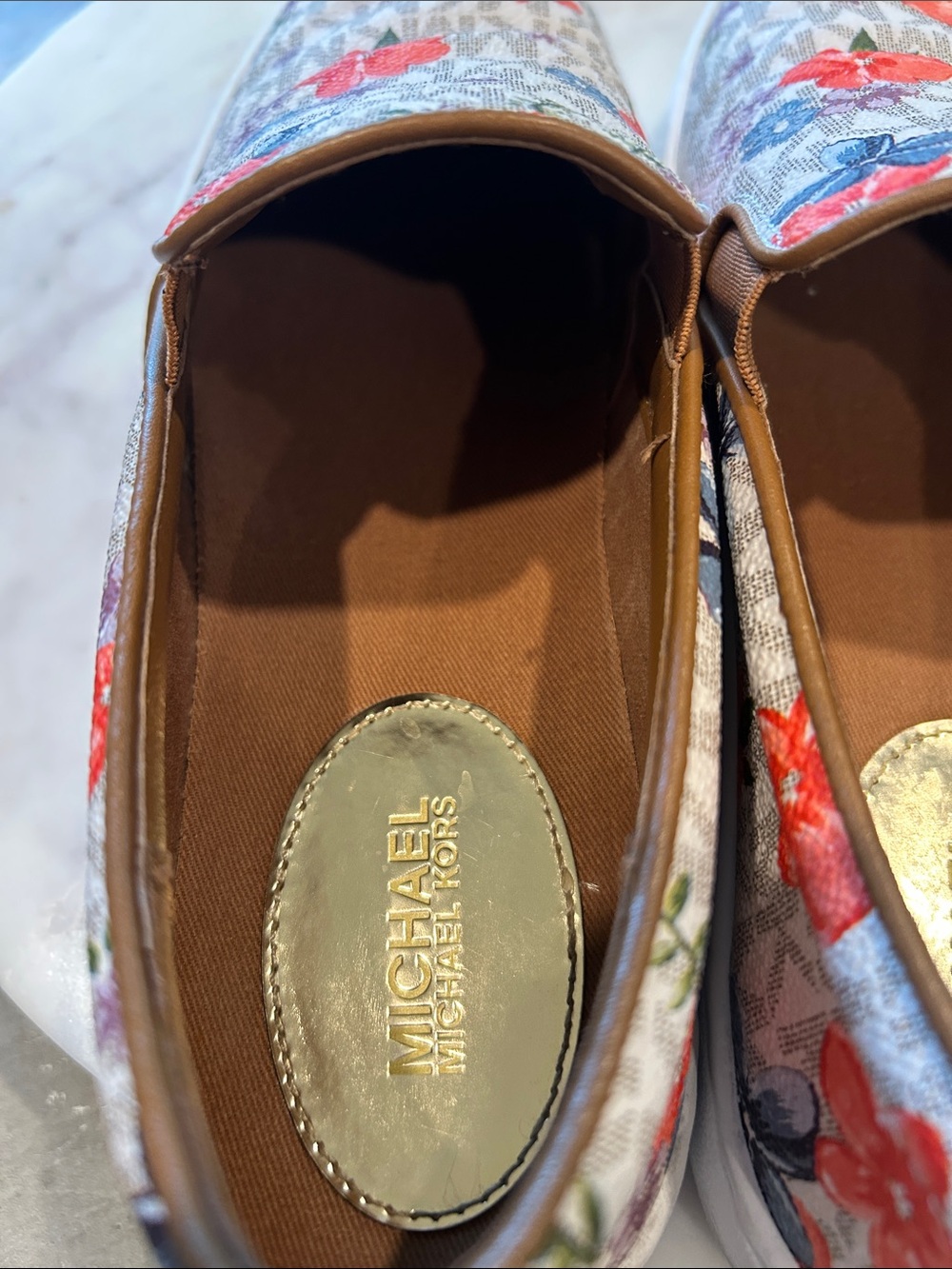 Michael Kors Floral Slip-On Sneakers in Beige and Orange - Picture 11 of 11